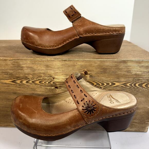 Dansko Mary Jane Brown Leather Mules Womens 36 Professional Comfort Shoes Clogs - Picture 2 of 8